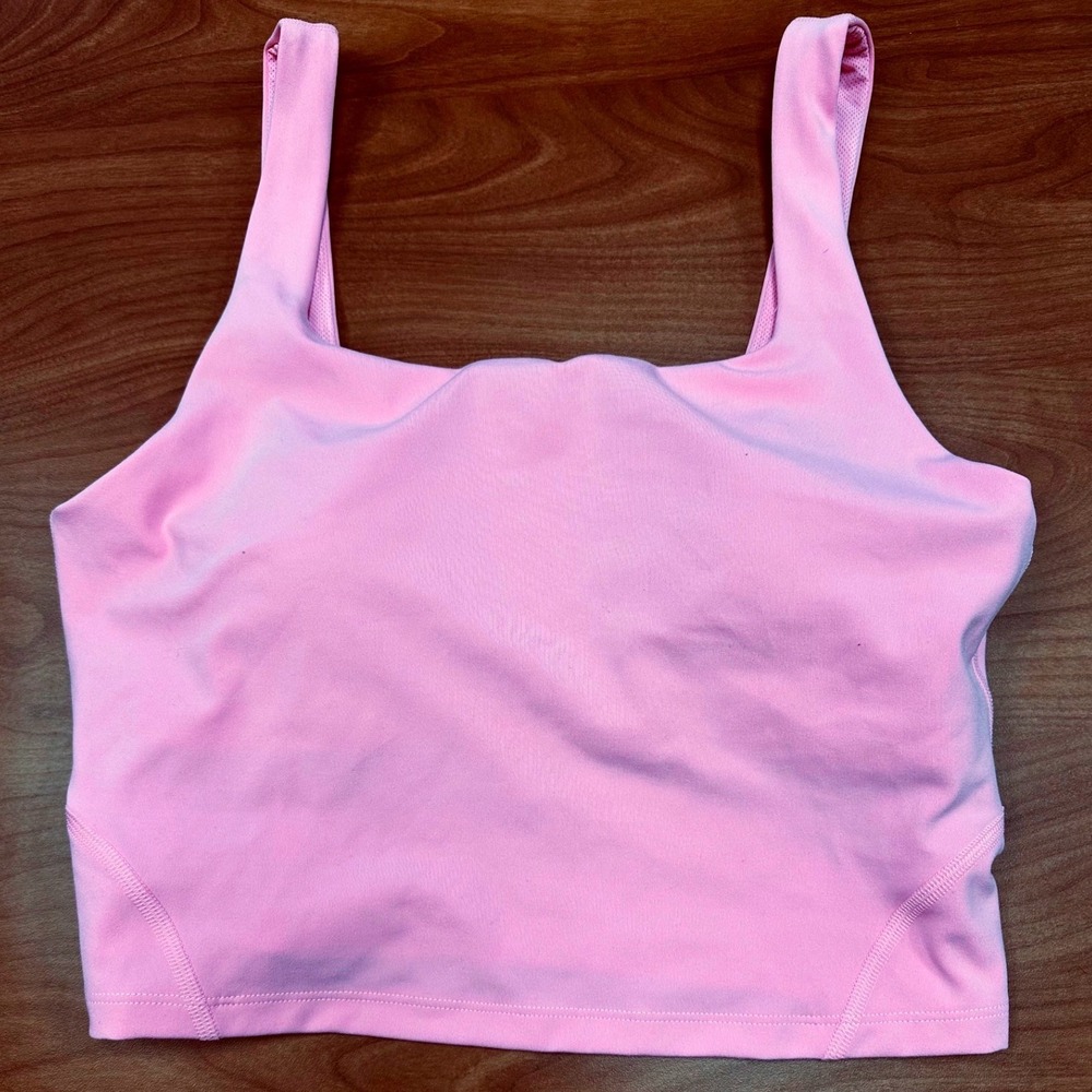 All in Motion Womens Pink Square Neck Tank Top Built-In Shelf Bra Size Large